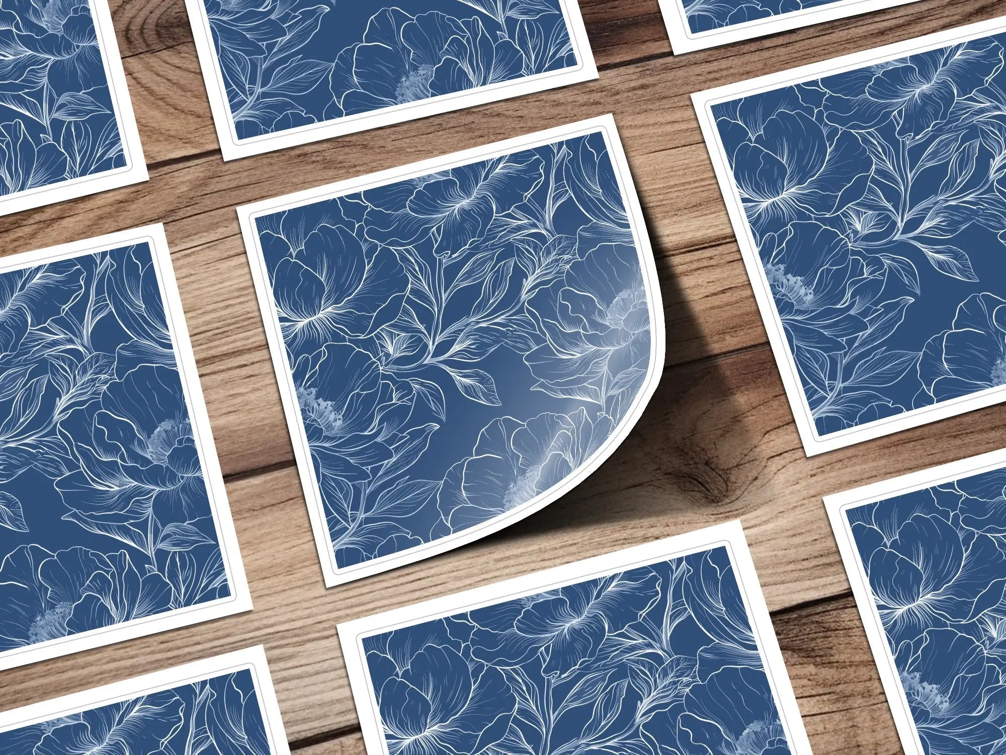 Dark Navy Blue Line Art Peony Floral Seamless Pattern, Flower Digital Paper, Botanical Background, Fabric Design, Scrapbooking Paper - Moore and Mountain