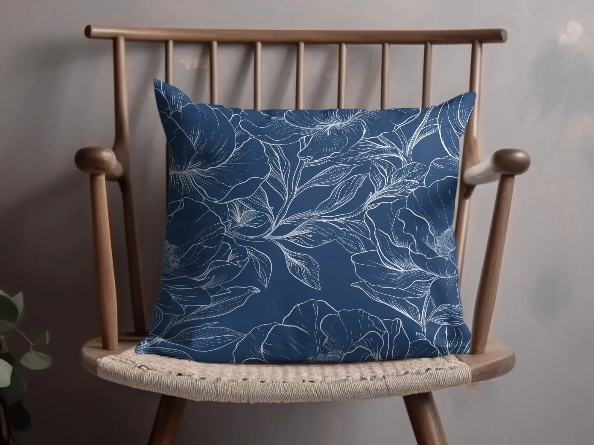 Dark Navy Blue Line Art Peony Floral Seamless Pattern, Flower Digital Paper, Botanical Background, Fabric Design, Scrapbooking Paper - Moore and Mountain