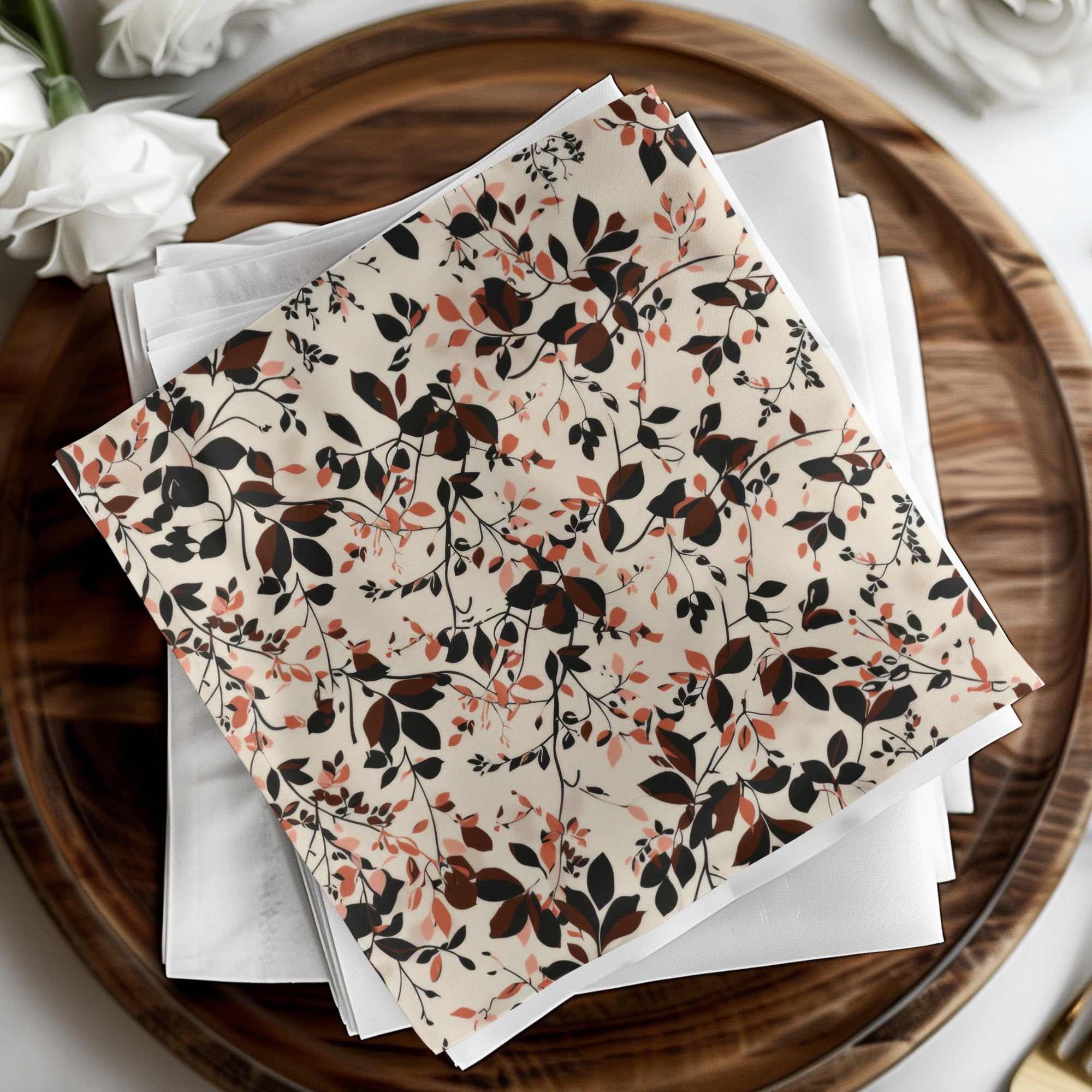 Floral Vine Print Square Pattern Brings Elegant Touch Napkin