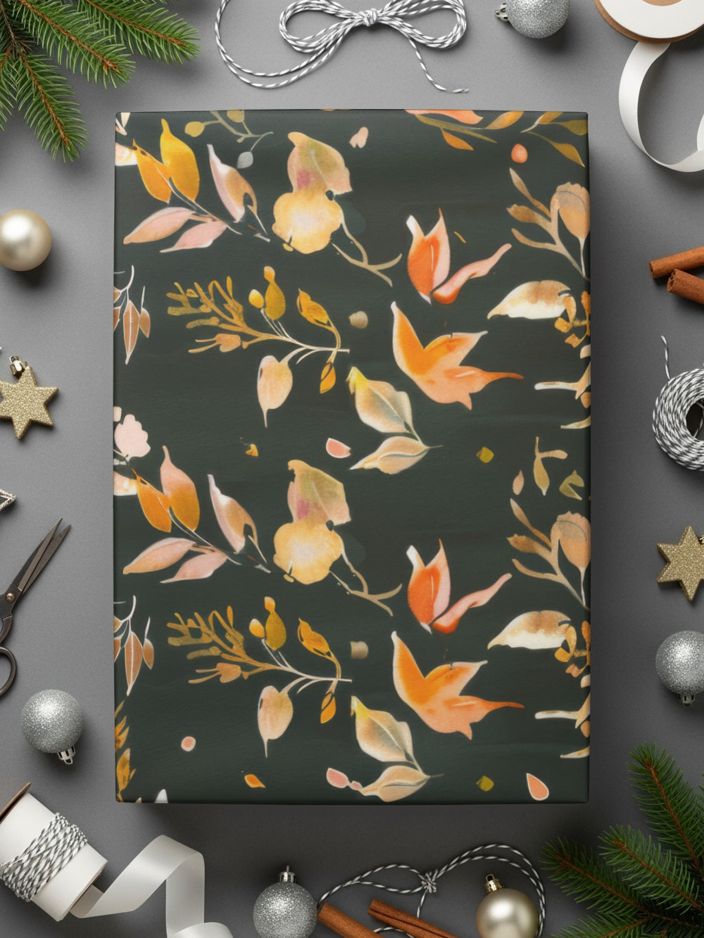 Autumn Leaves Print Gift Wrap  Holiday Wrapping Paper
