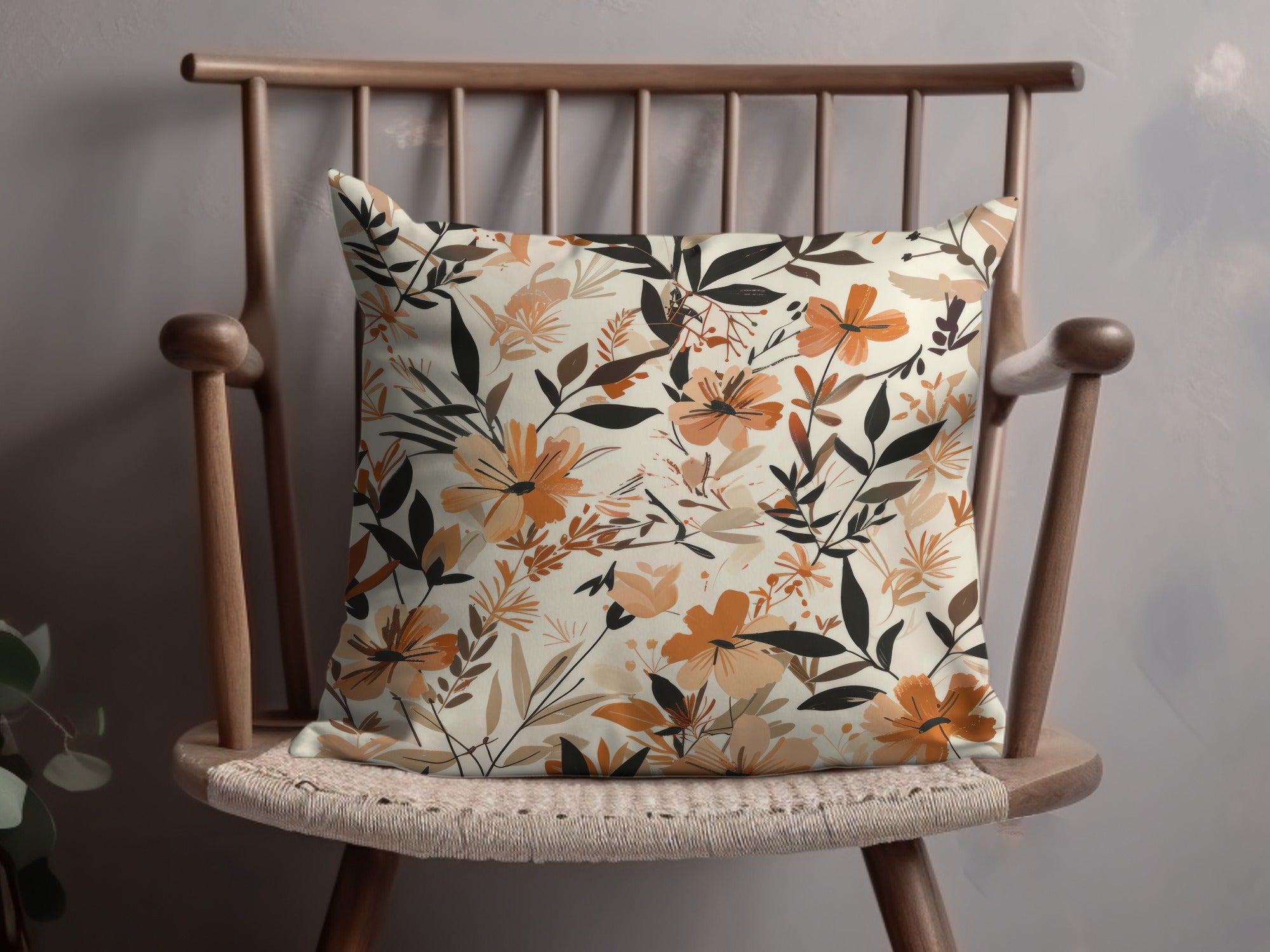 Floral Design Cushion Cover with Autumn Inspired Pattern