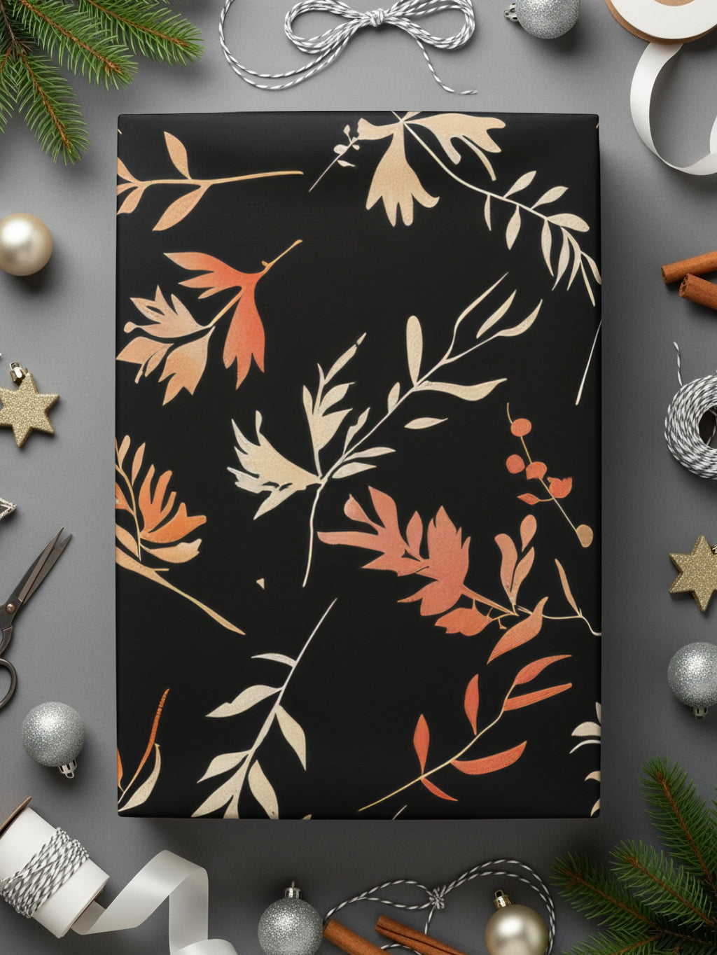 Elegant Botanical Themed Gift Wrap for Holiday Season
