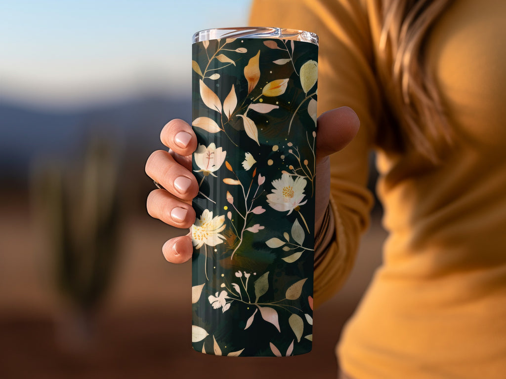 Elegant Floral Design Travel Tumbler with Lid