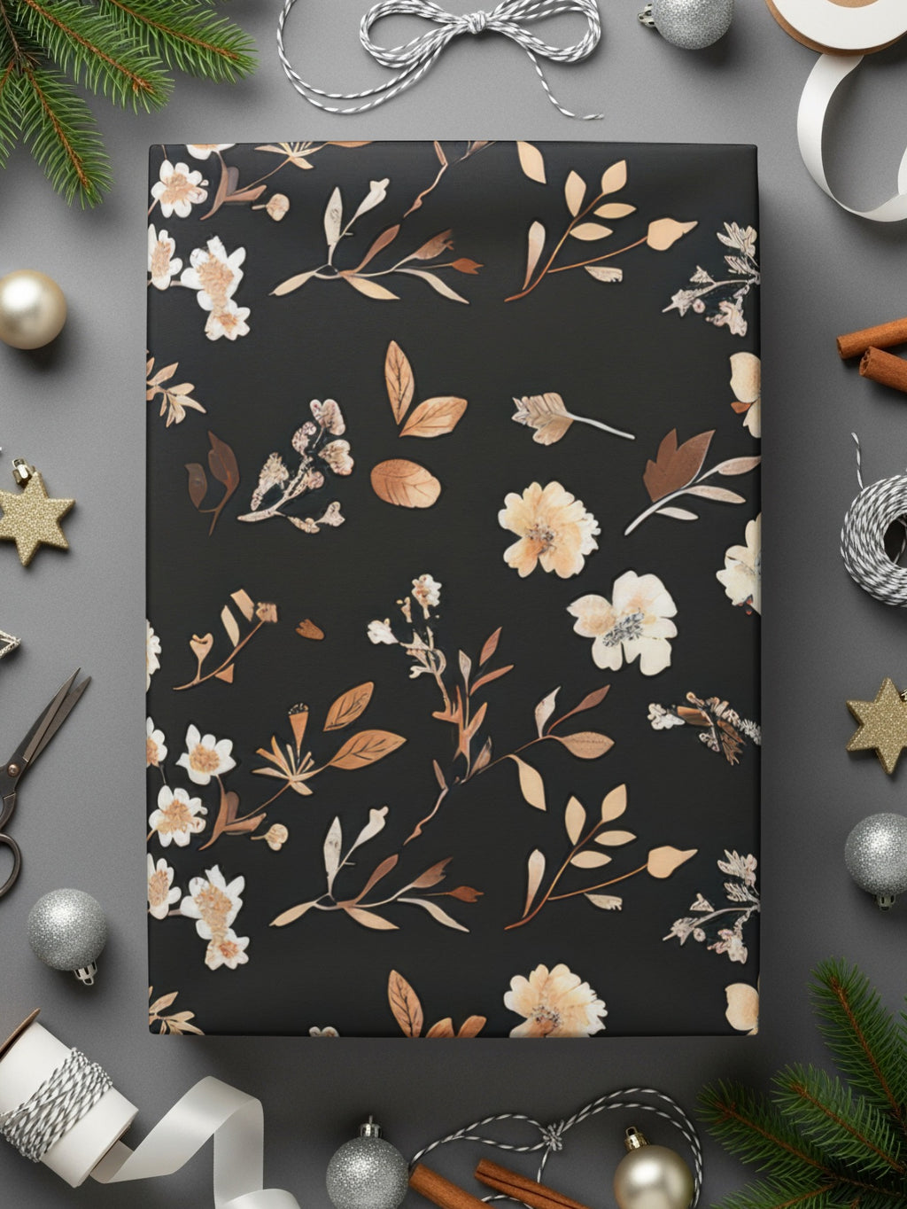 Elegant Floral Holiday Gift Wrapping Paper Sheet