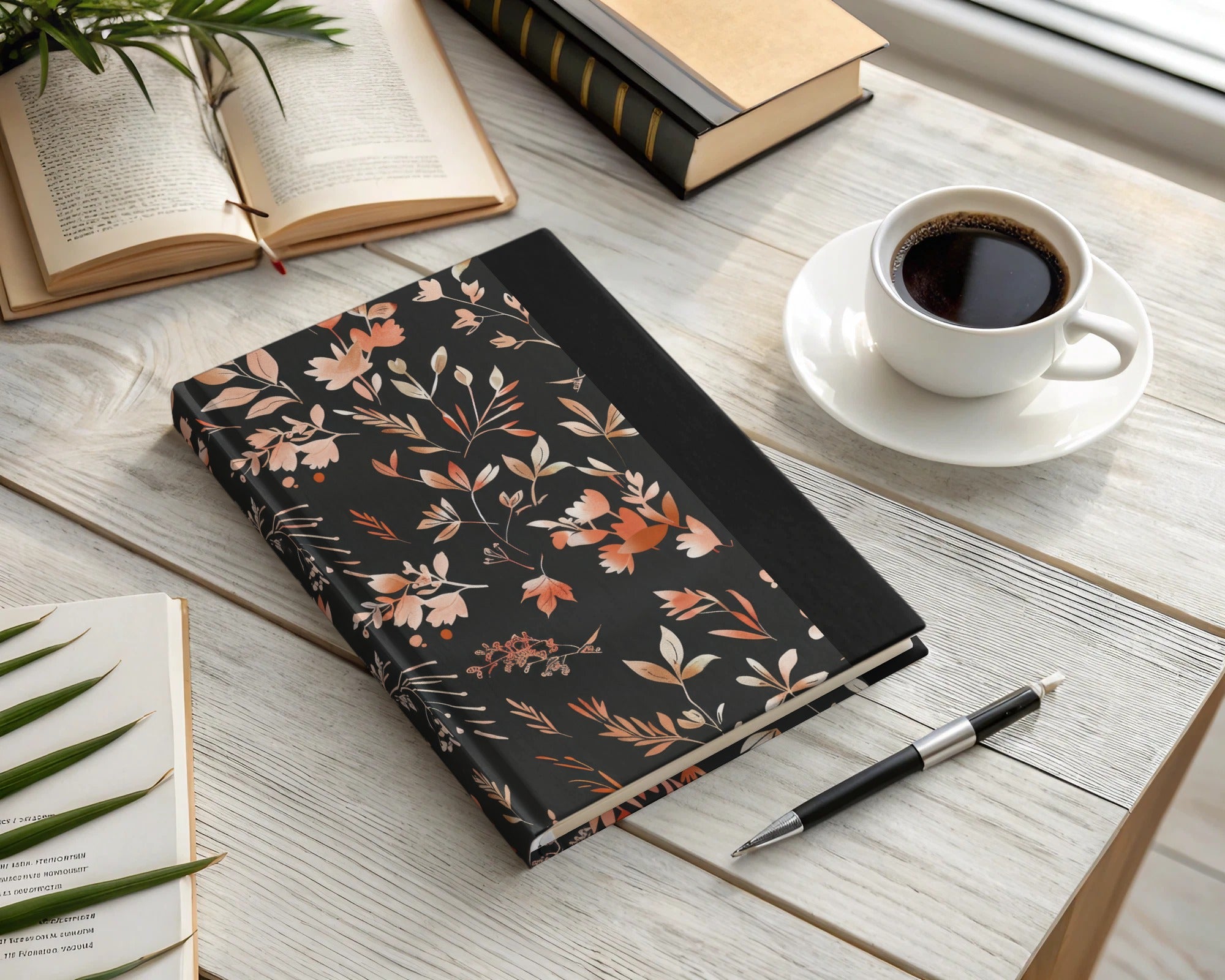 Floral Pattern Journal With Black Spine for Writing