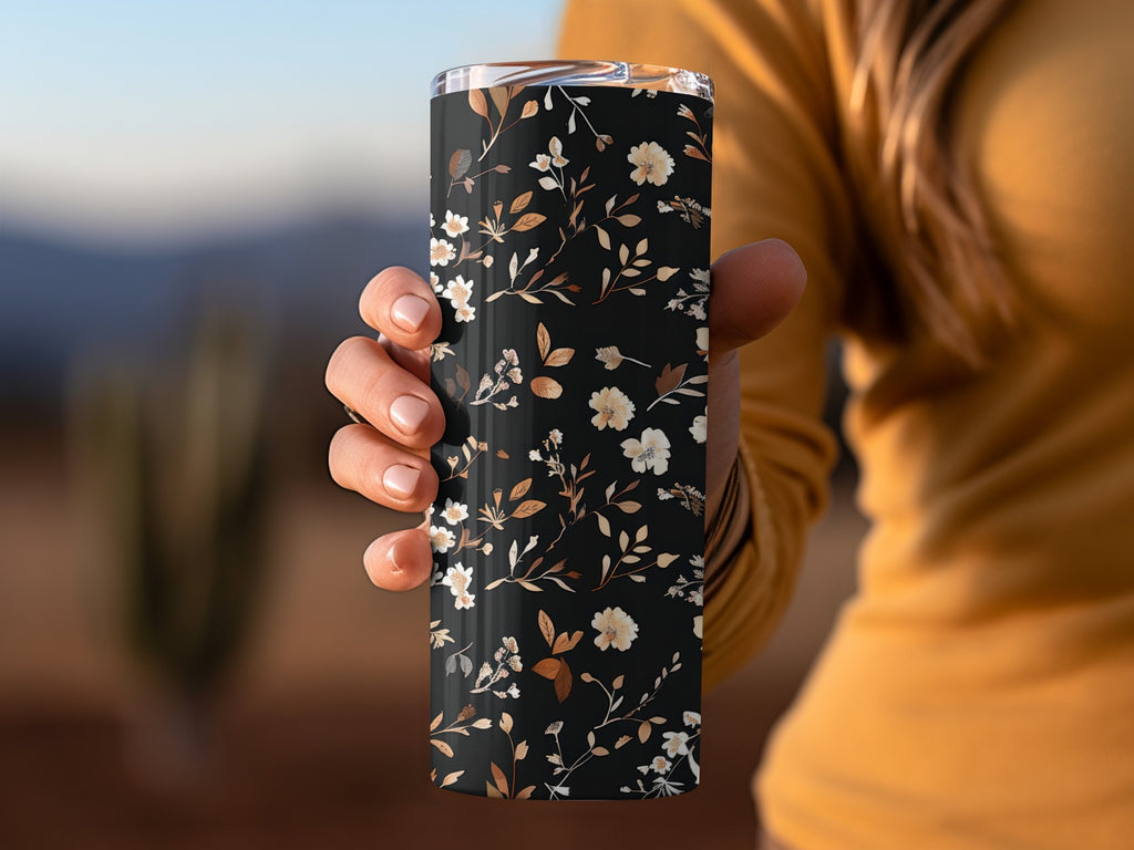 Elegant Black Floral Design Insulated Tumbler Cup