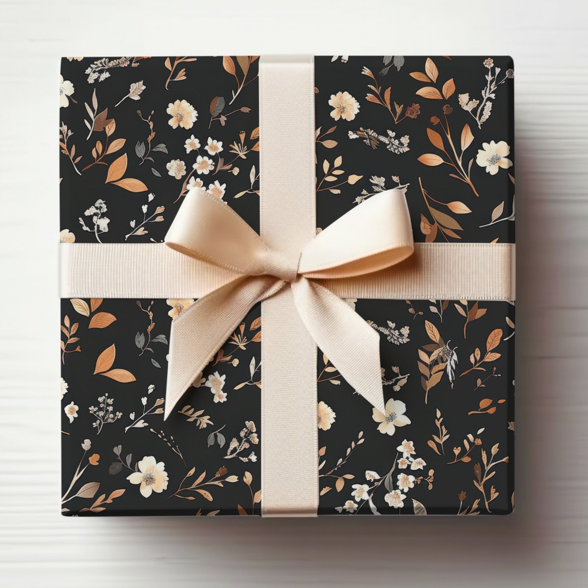 Elegant Black Floral Design Gift Wrap Paper Product