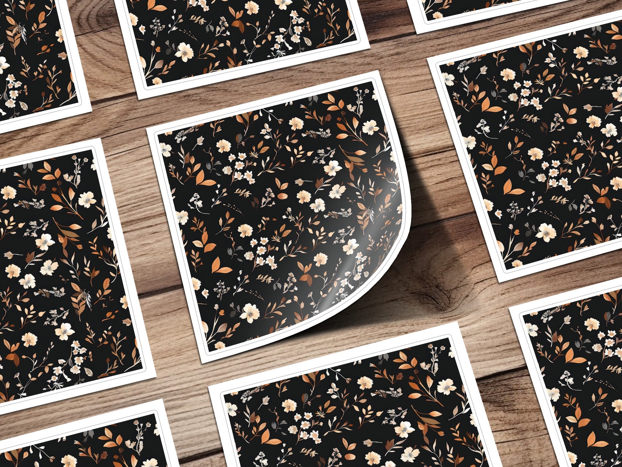 Floral Black and White Pattern Glossy Sticker Sheets