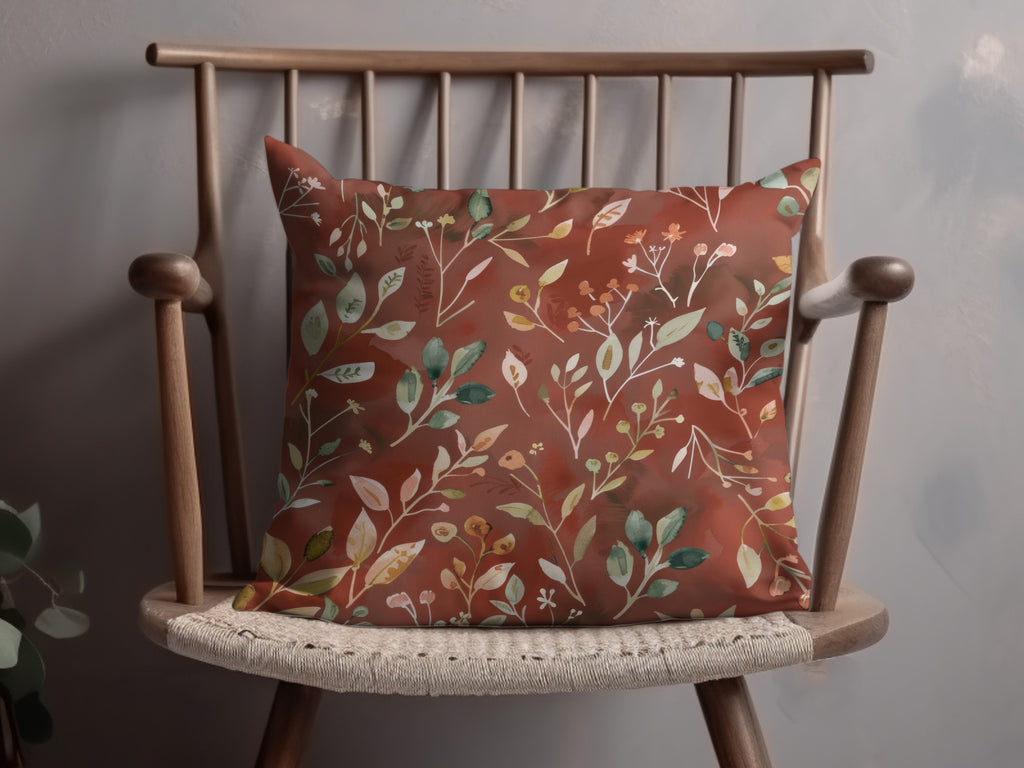 Autumn Leaves and Flowers Design Throw Pillow