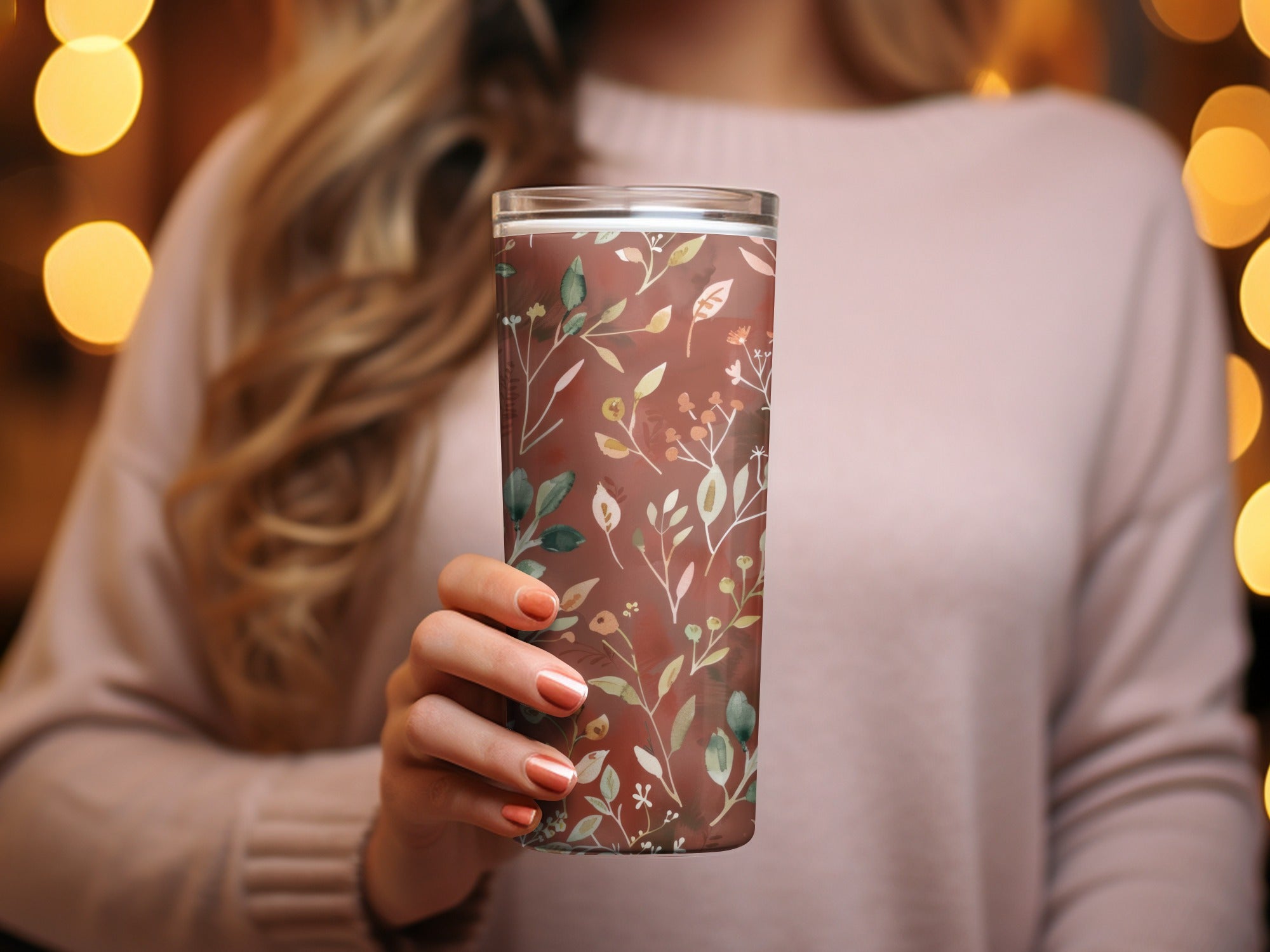 Floral Leaf Pattern Insulated Tumbler Travel Mug