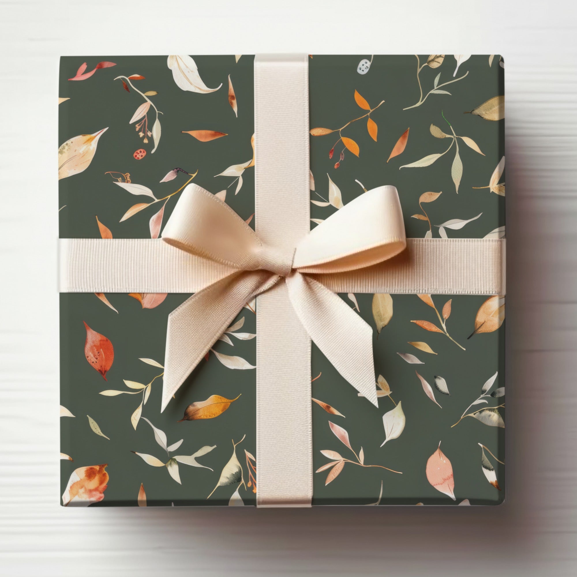 Elegant Floral Gift Wrap with Cream Ribbon Design