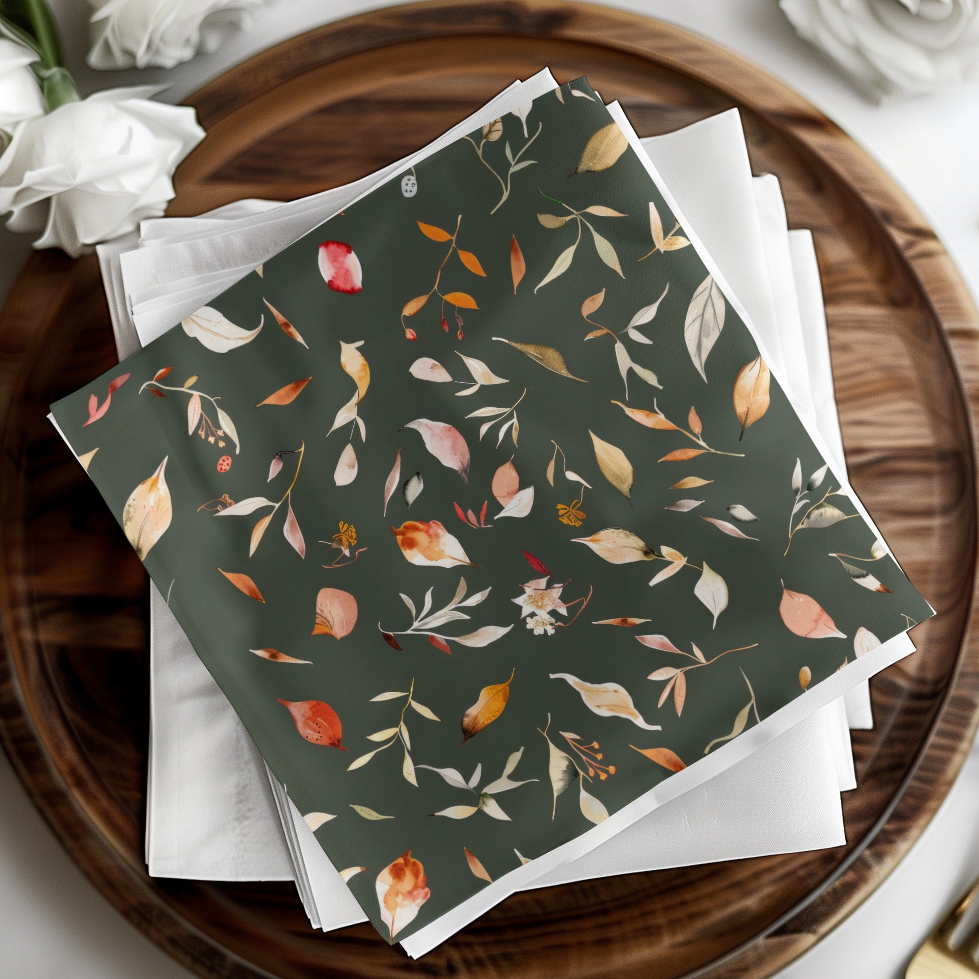 Elegant Dark Green Botanical Print Napkin Set