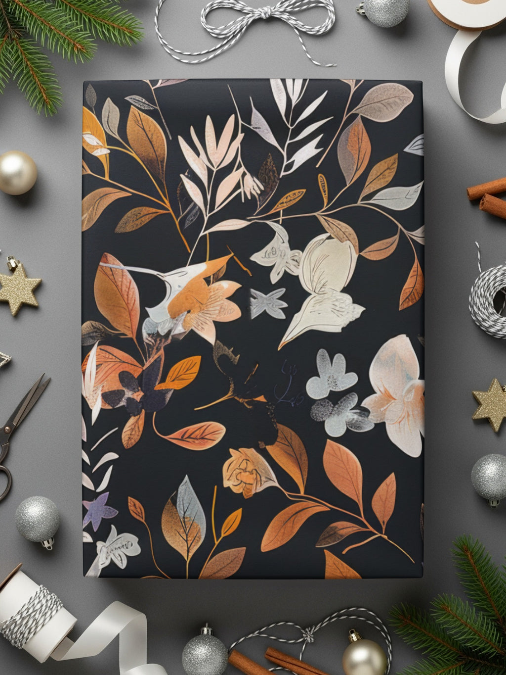 Elegant Floral Gift Wrap with Autumn Leaves Design