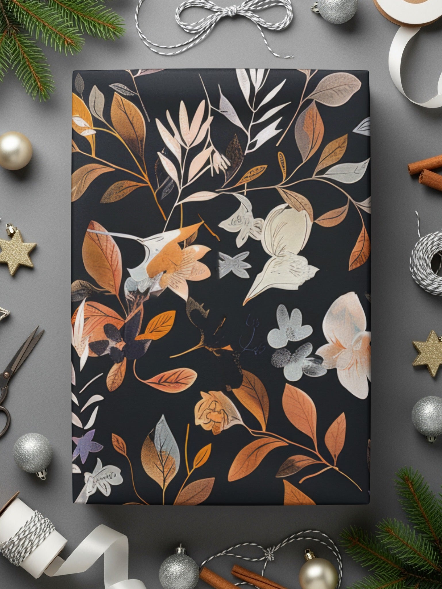 Elegant Floral Gift Wrap with Autumn Leaves Design