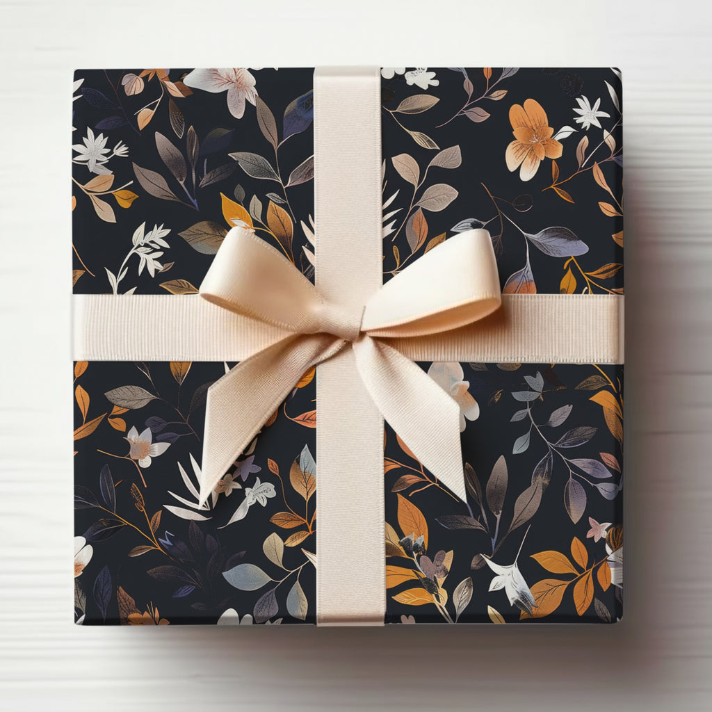 Elegant Floral Patterned Gift Wrap with Ribbon