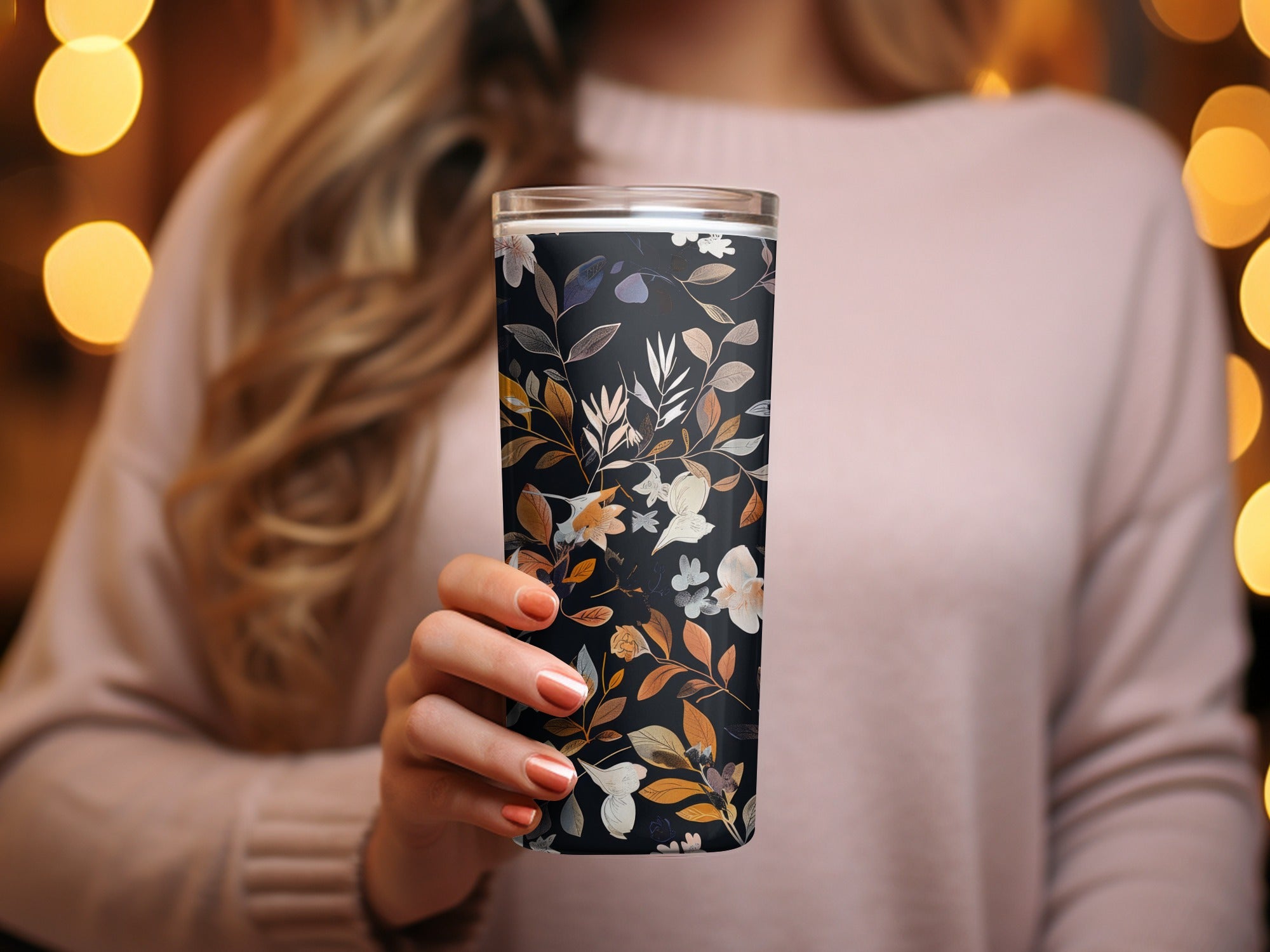 Elegant Floral Pattern Insulated Tumbler Travel Mug