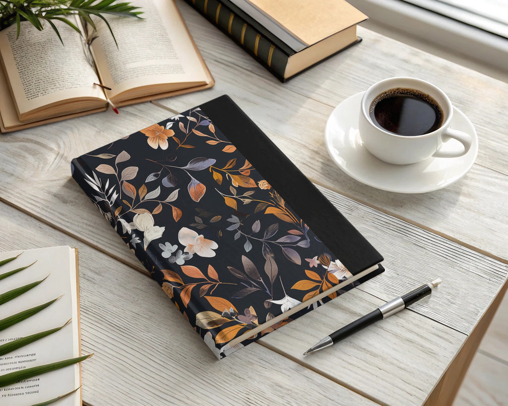 Elegant Black Floral Hardcover Journal for Daily Notes