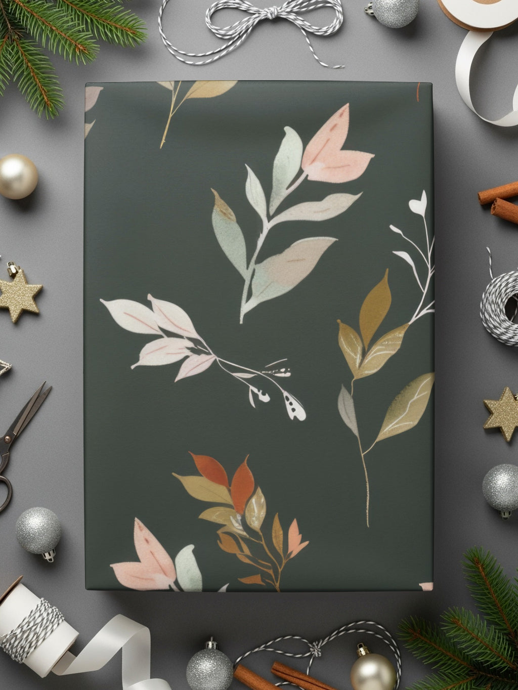 Festive Floral Design Holiday Gift Wrap Paper Sheets