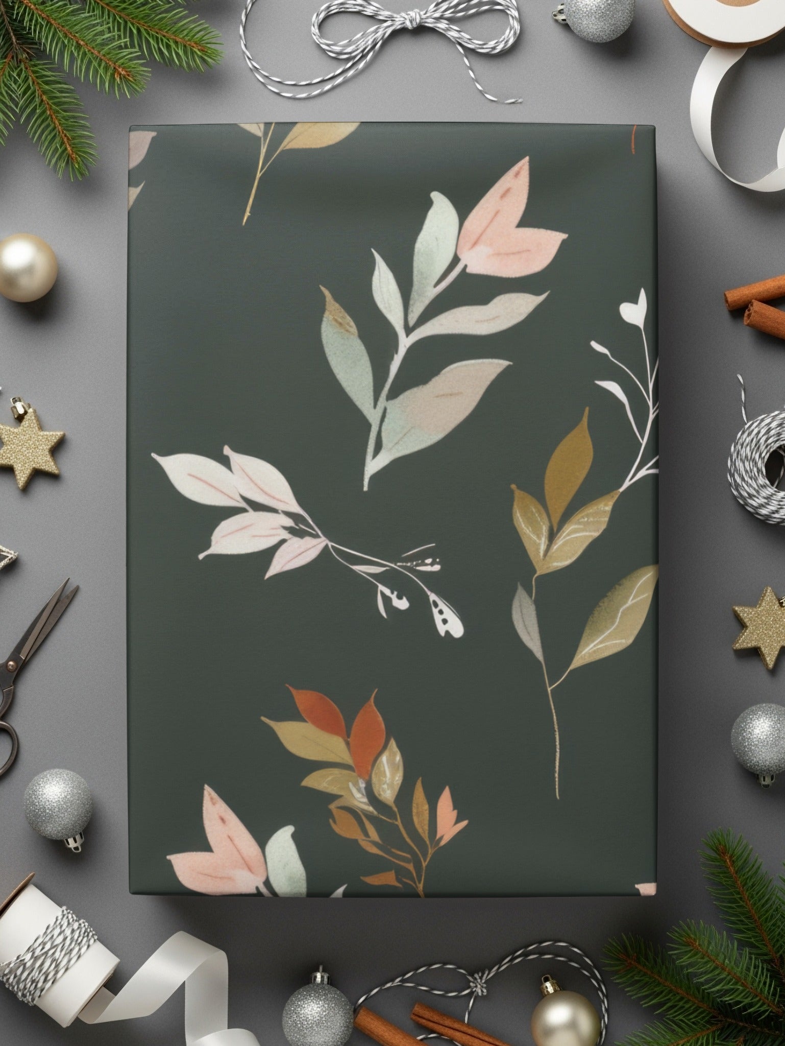 Festive Floral Design Holiday Gift Wrap Paper Sheets