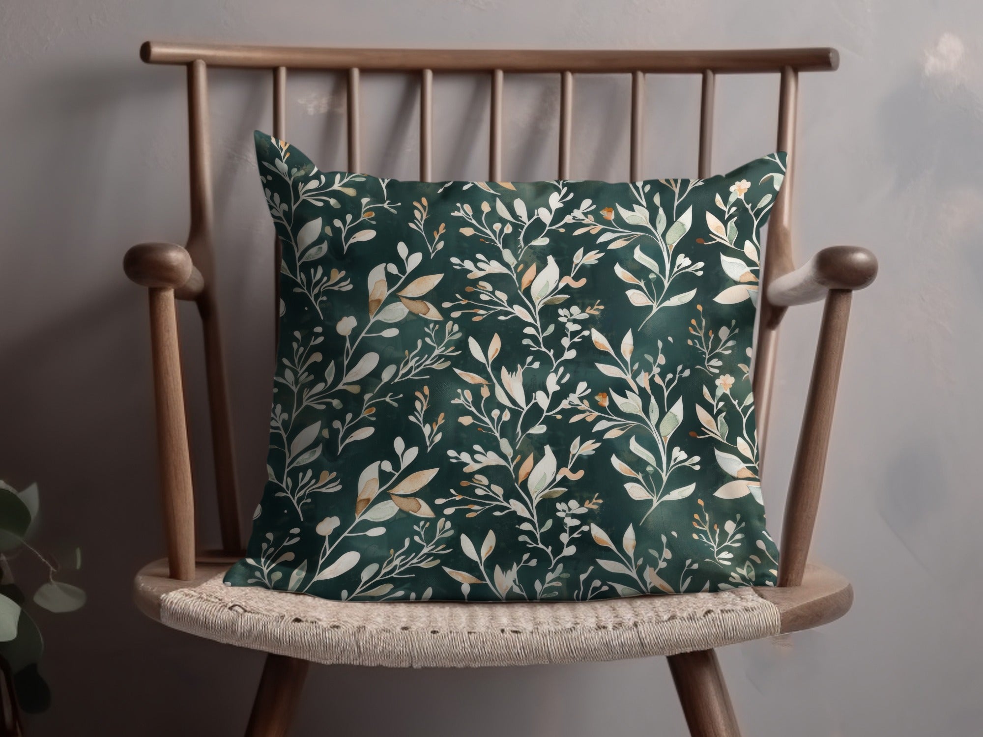 Decorative Green Floral Throw Pillow for Home Decor