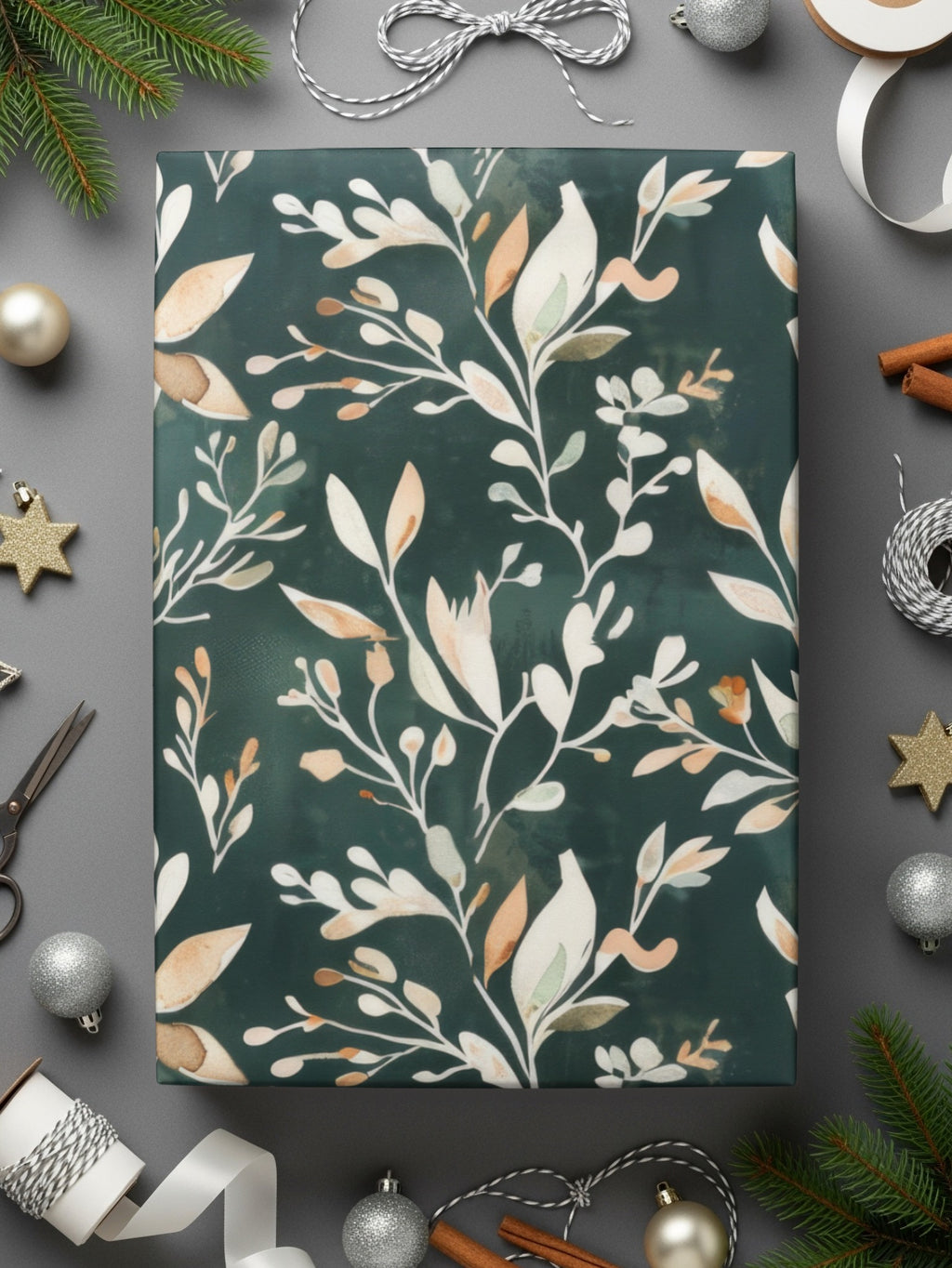Festive Green Floral Gift Wrapping Paper for Holidays