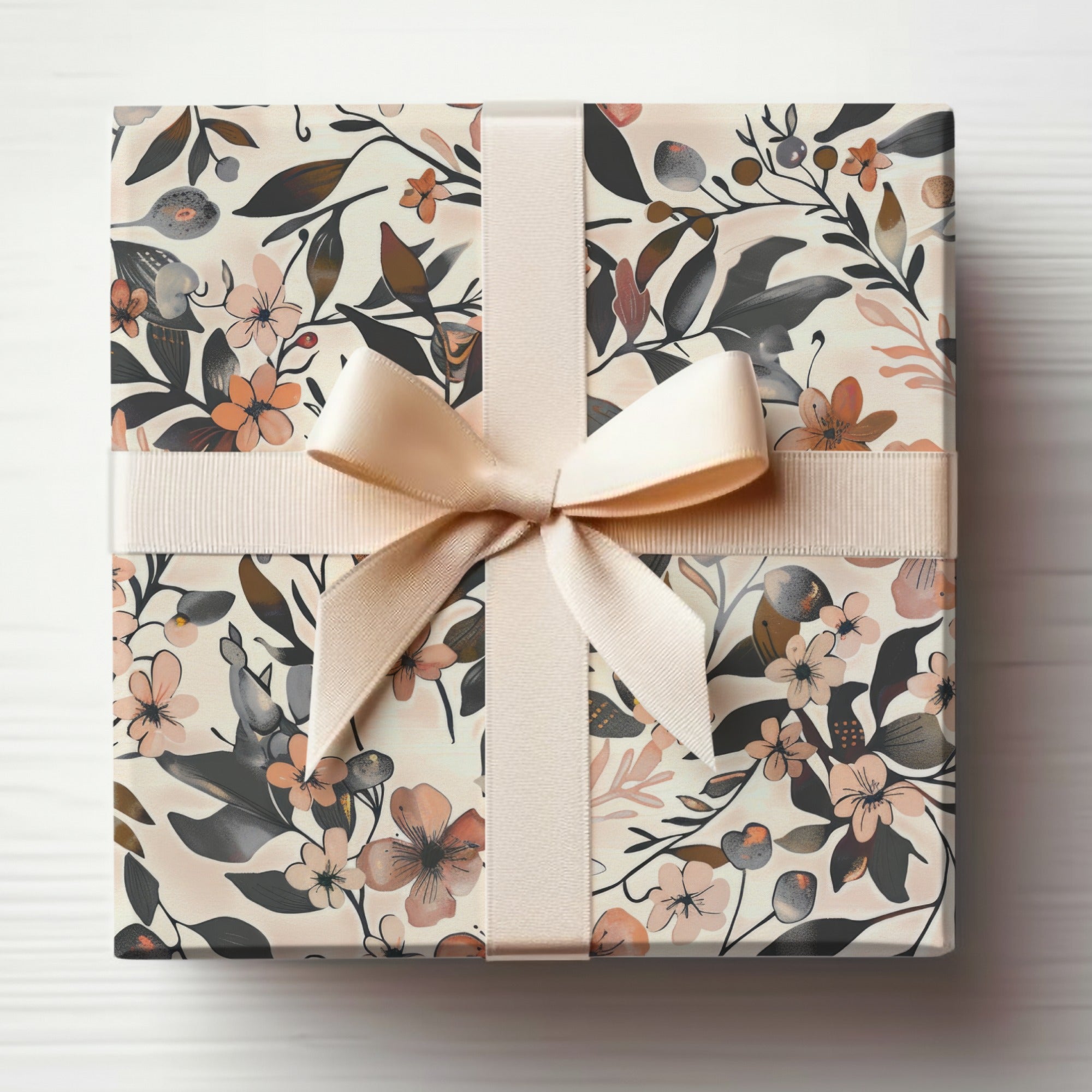 Elegant Floral Gift Wrap with Ribbon Bow Design