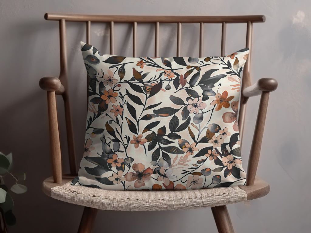 Elegant Floral Pattern with Dark Leaves Pillow