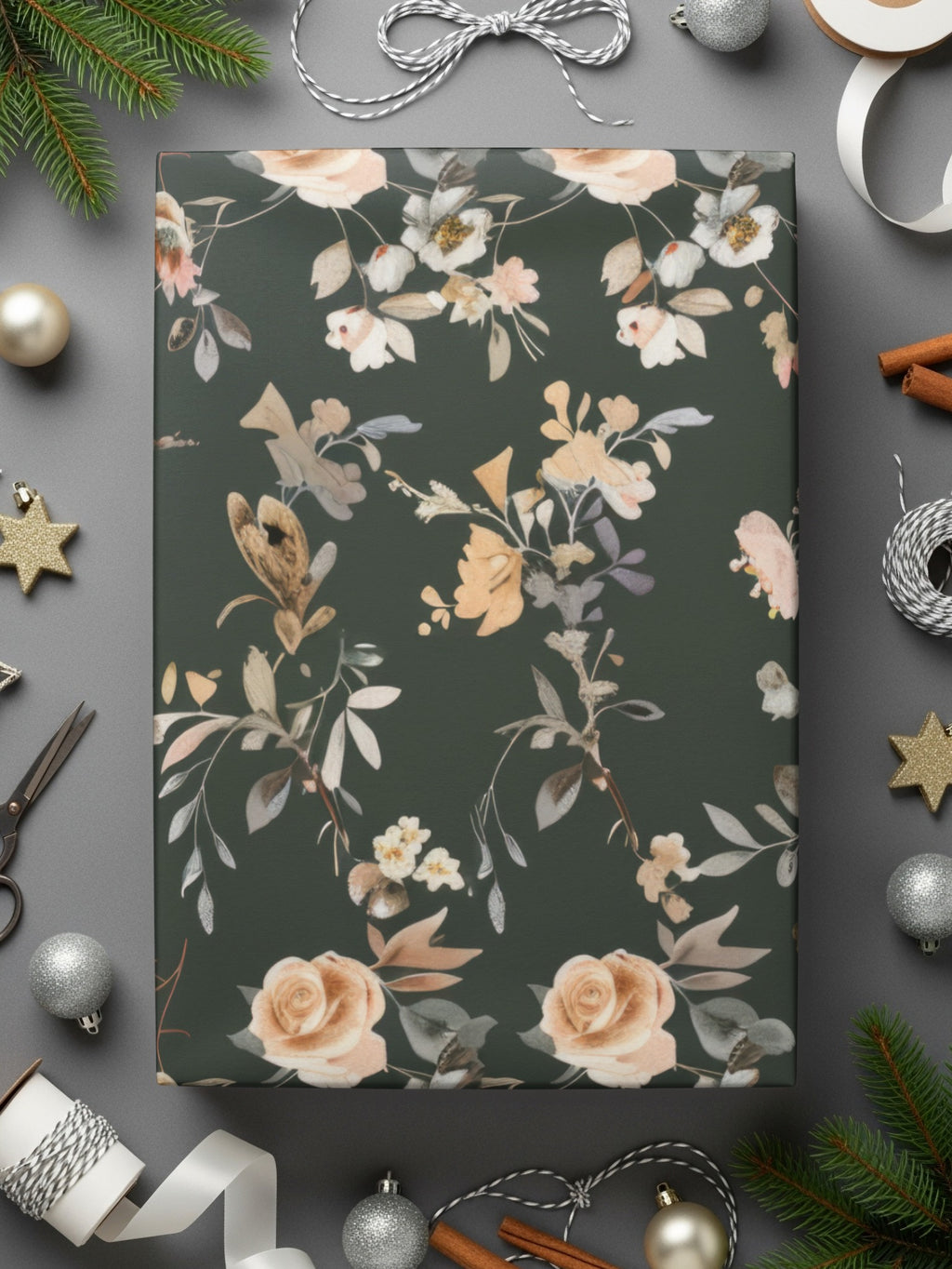 Elegant Floral Gift Wrap with Botanical Design