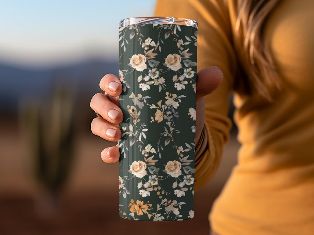 Elegant Floral Print Tall Tumbler Insulated Drinkware