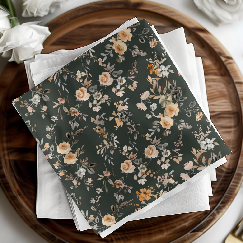 Elegant Dark Floral Print Decorative Napkin Set