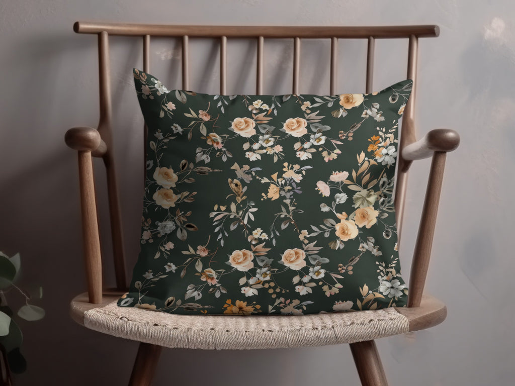 Elegant Floral Patterned Dark Green Pillow Product