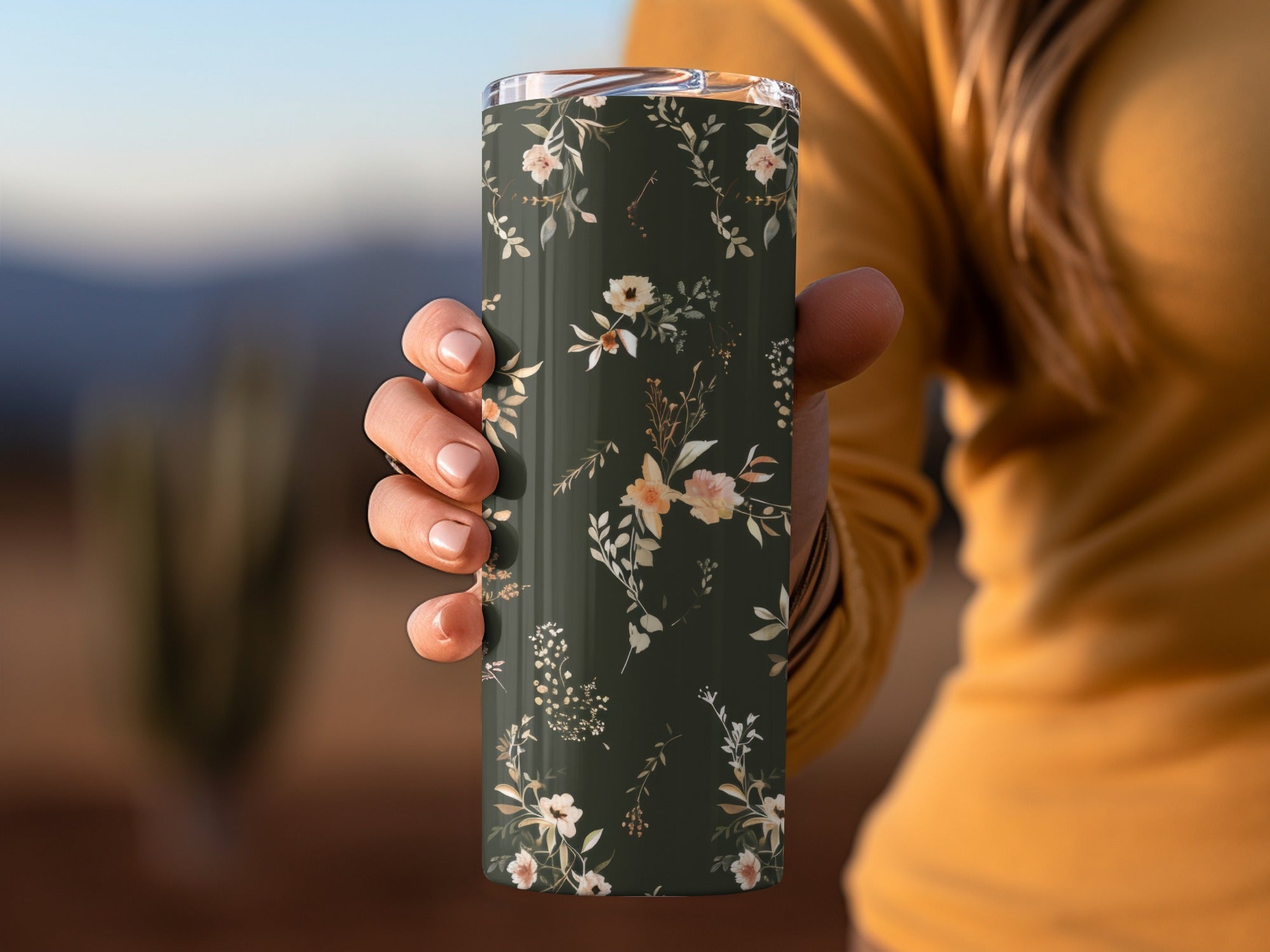 Floral Pattern Tall Travel Tumbler Cup for Beverages