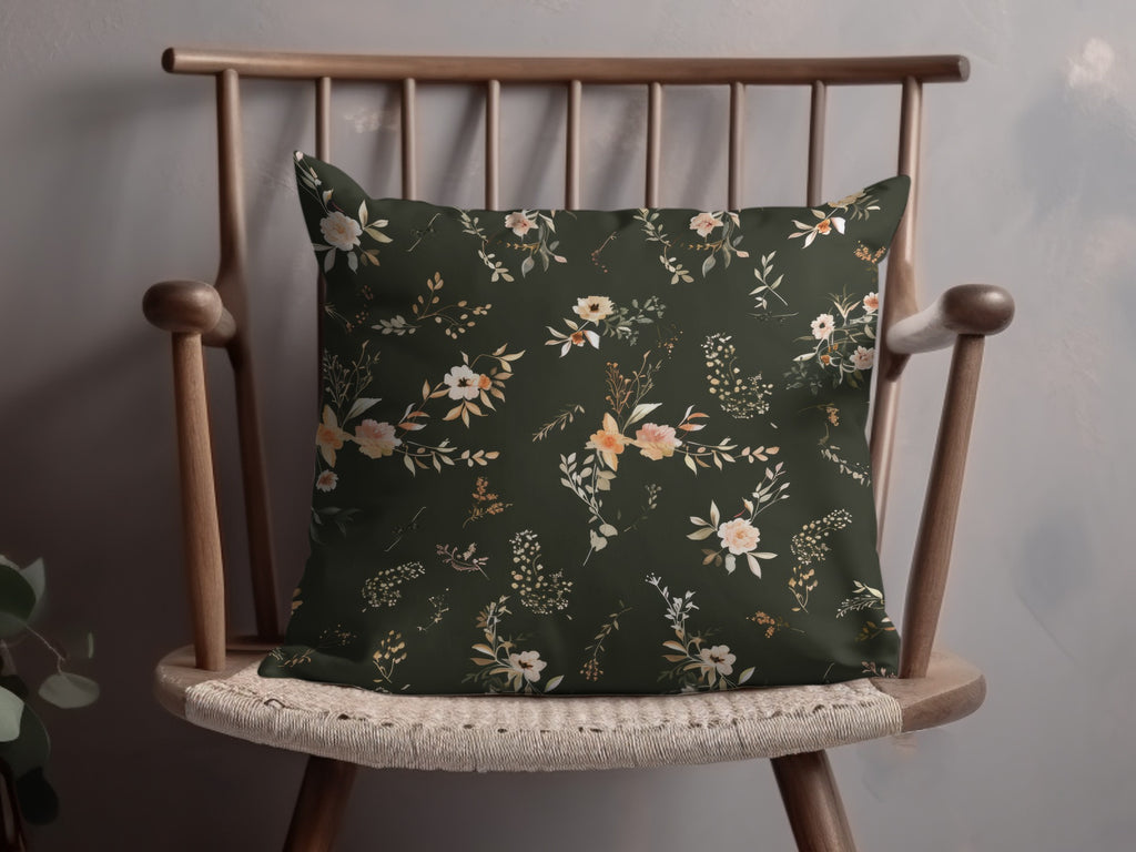 Floral Pattern Dark Green Cushion for Modern Home Decor
