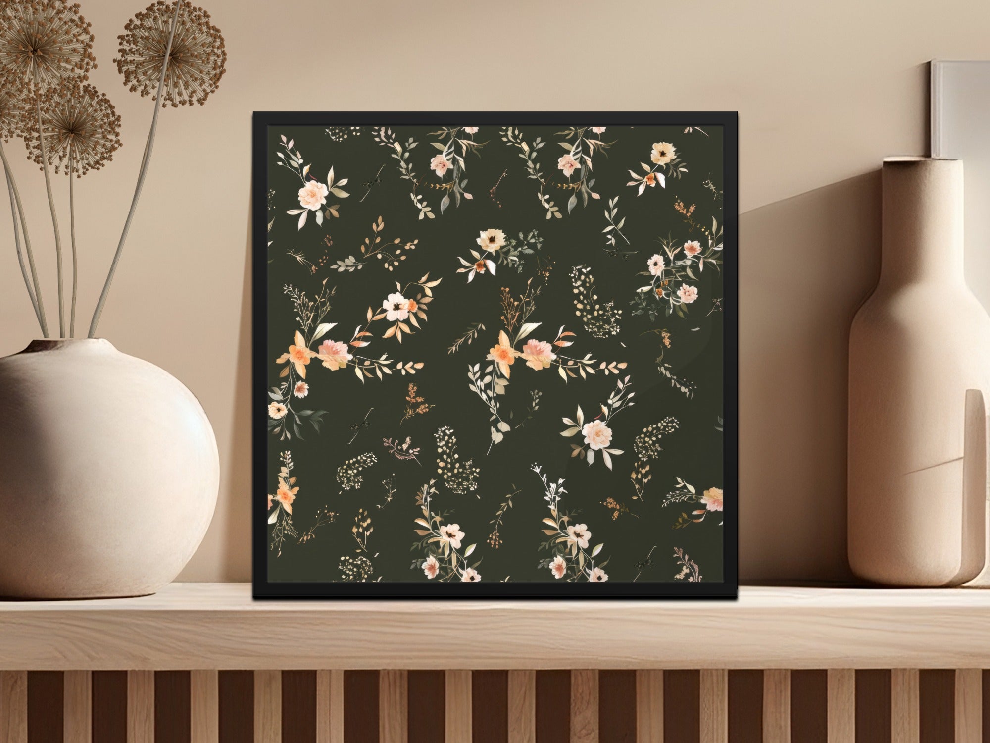 Vintage Floral Print Wall Art Dark Green Botanical Poster