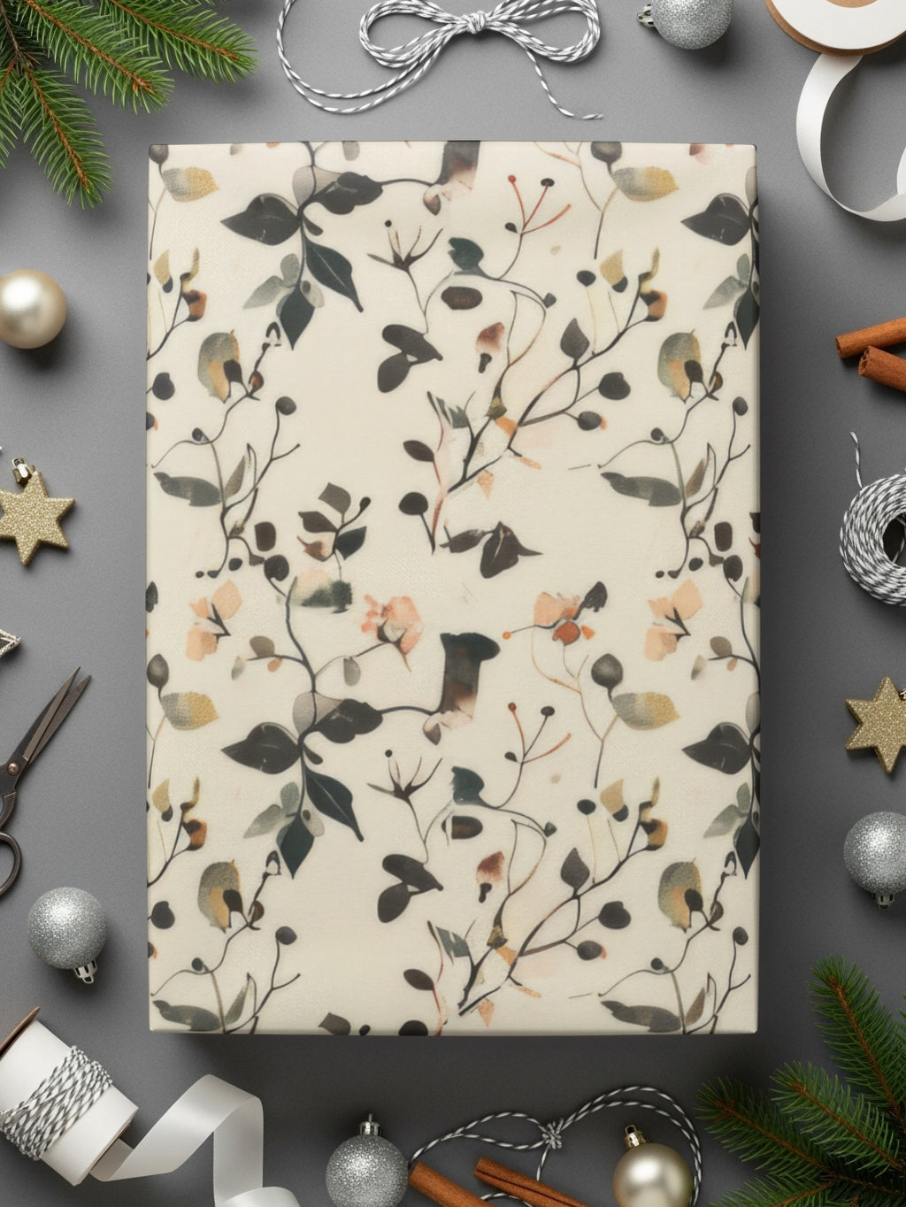 Elegant Floral Botanical Pattern Holiday Wrapping Paper