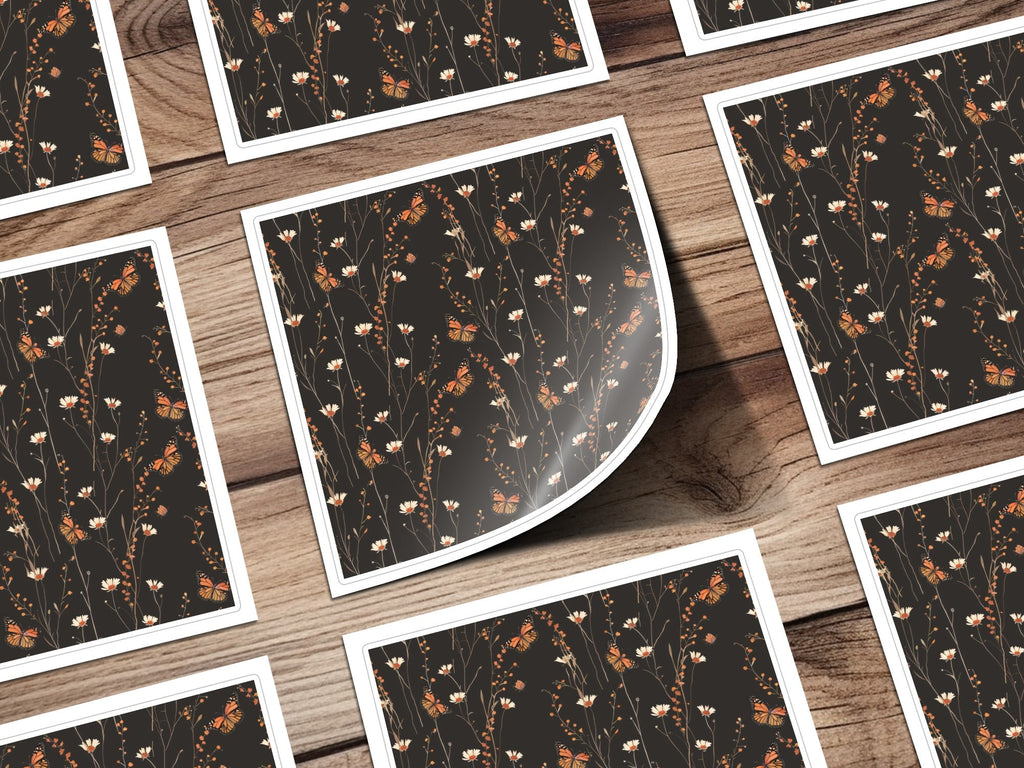 Dark Wildflowers and Butterflies Summer Pattern Dark Background Digital - Moore and Mountain