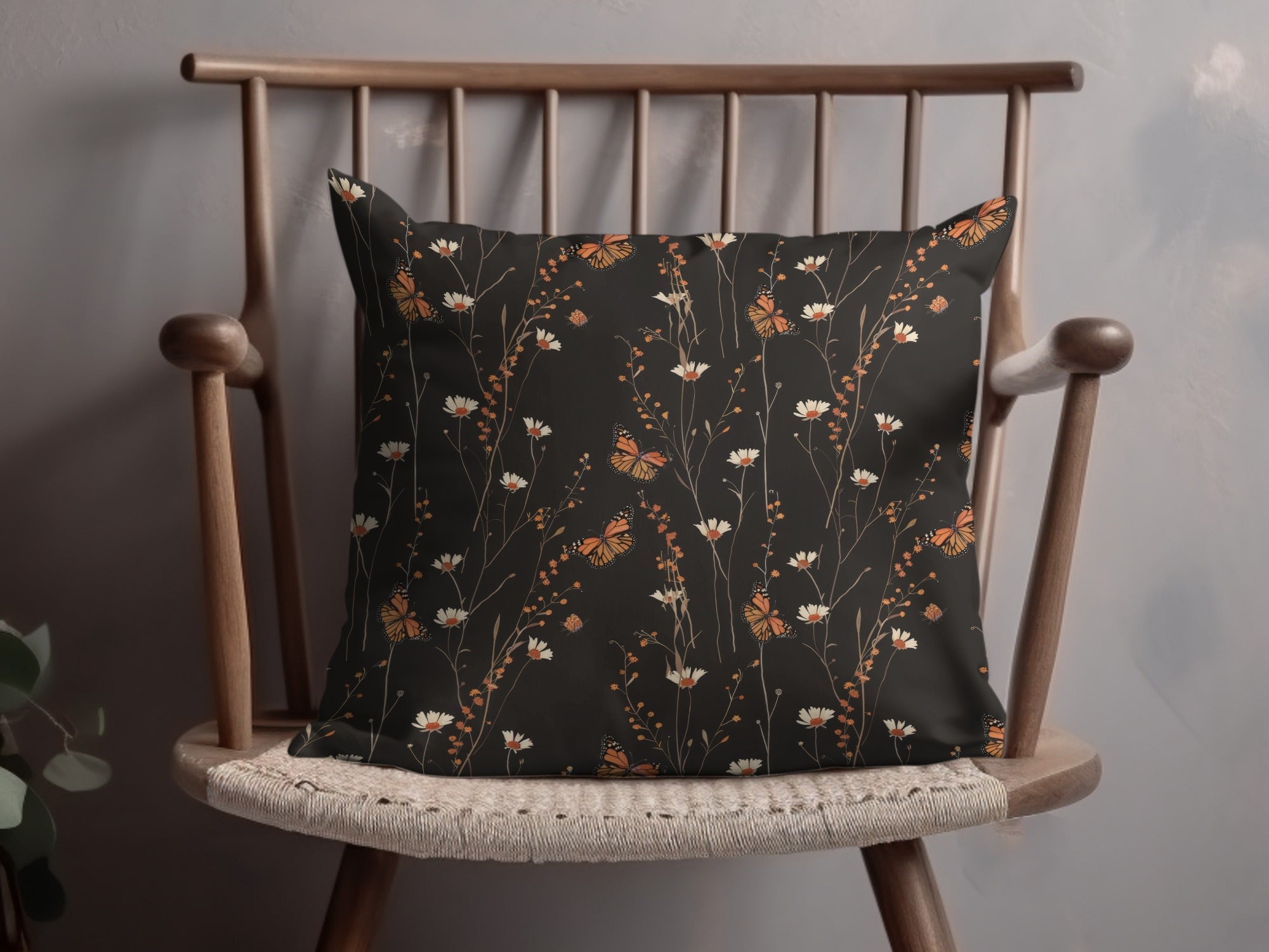 Dark Wildflowers and Butterflies Summer Pattern Dark Background Digital - Moore and Mountain
