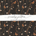 Dark Wildflowers and Butterflies Summer Pattern Dark Background Digital - Moore and Mountain