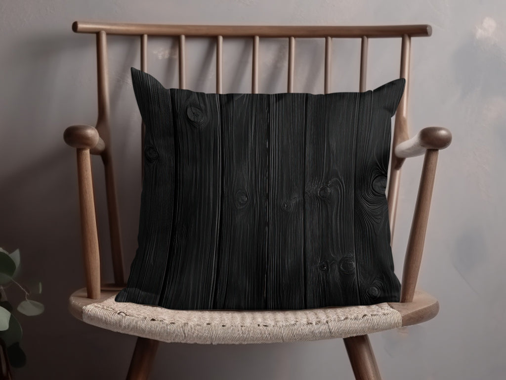 Rustic Black Wooden Texture Throw Pillow Cushion