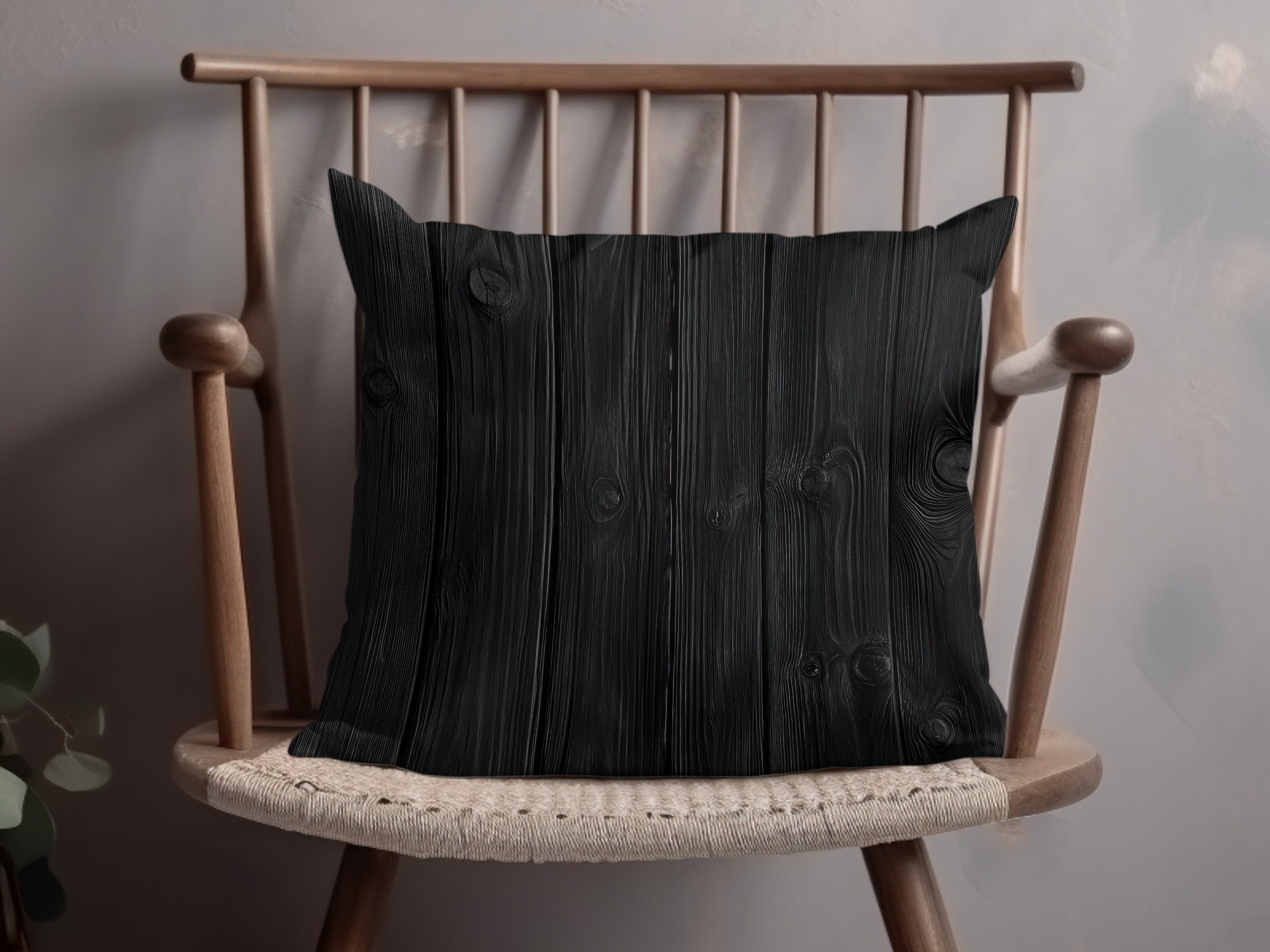Rustic Black Wooden Texture Throw Pillow Cushion