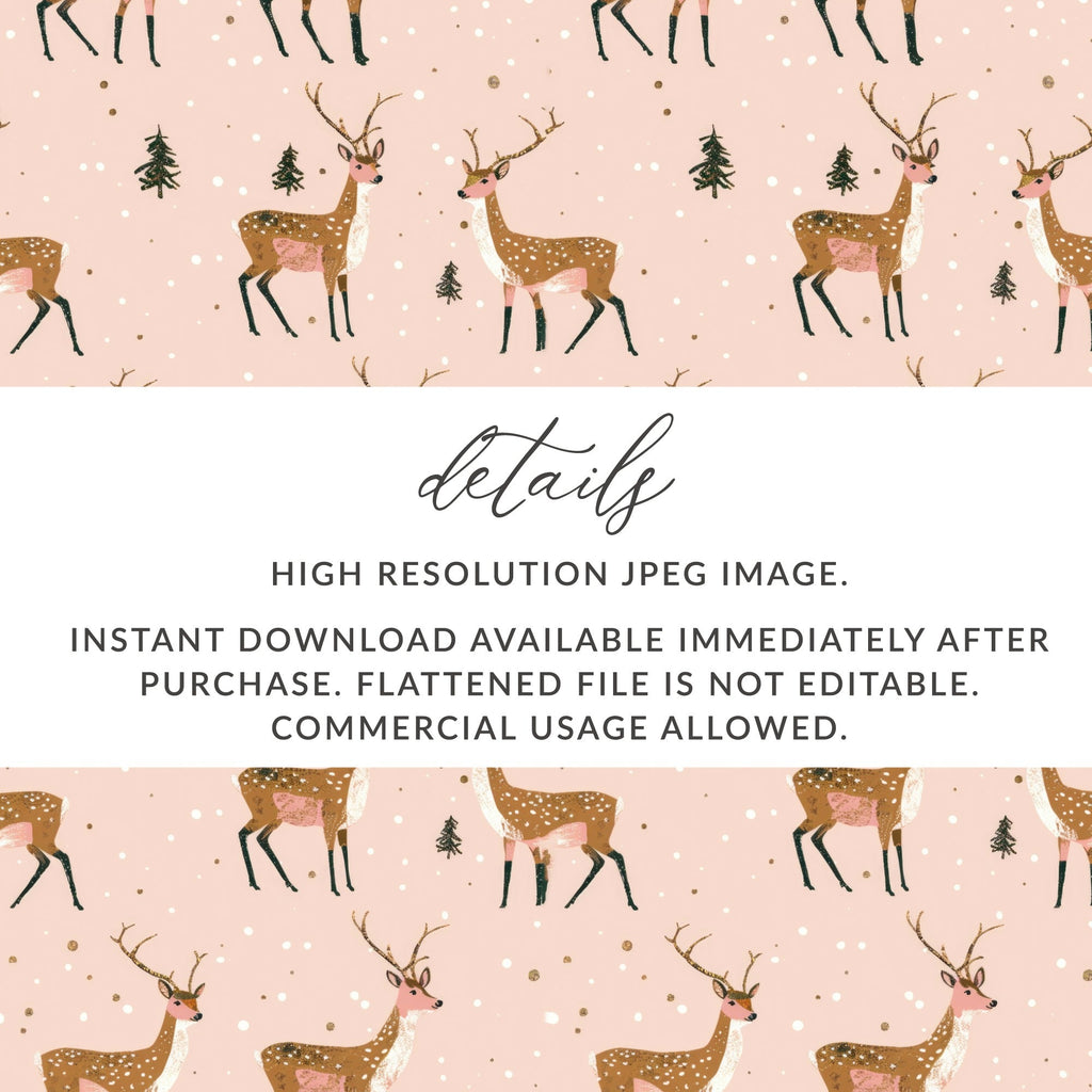 Deer Digital Paper, Seamless Pattern, Christmas Design, Pink Background, Winter Animals, Holiday Digital Download, Deer Illustration - Moore and Mountain