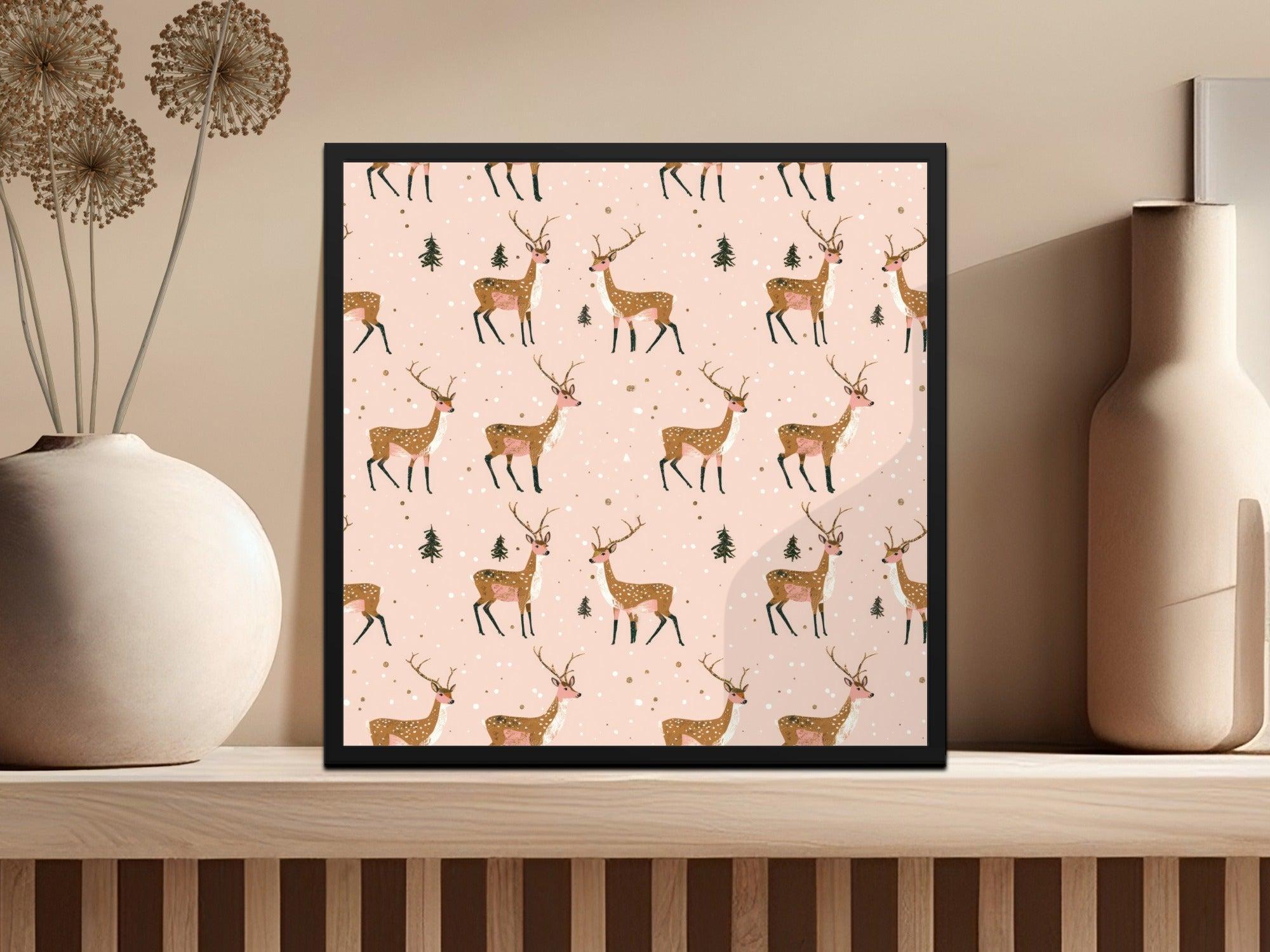 Deer Digital Paper, Seamless Pattern, Christmas Design, Pink Background, Winter Animals, Holiday Digital Download, Deer Illustration - Moore and Mountain