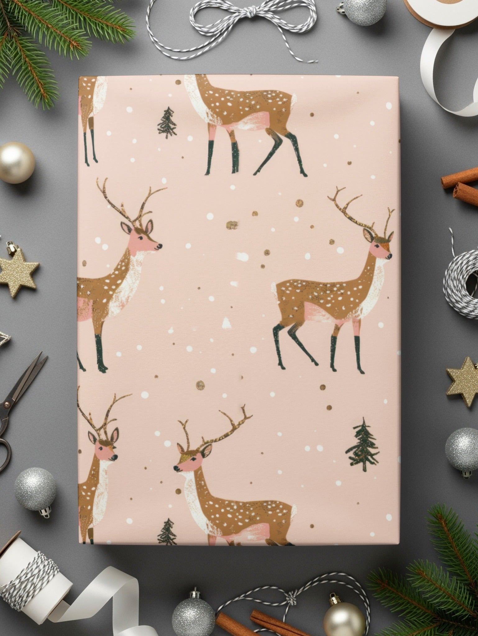 Deer Digital Paper, Seamless Pattern, Christmas Design, Pink Background, Winter Animals, Holiday Digital Download, Deer Illustration - Moore and Mountain