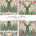 Deer Floral Seamless Pattern Digital Paper, Folk Art Reindeer JPEG, Boho Woodland Print, Scandinavian Design, Fabric, Scrapbooking - Moore and Mountain