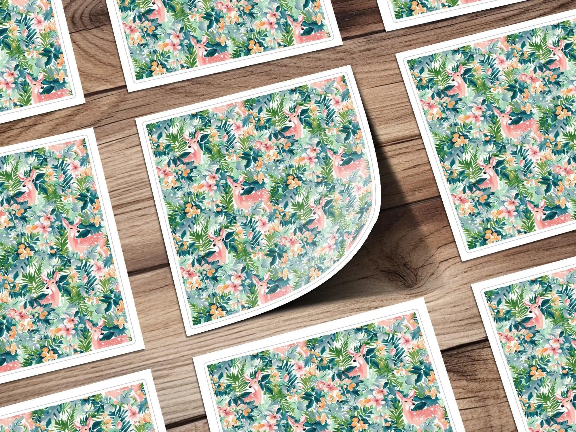 Deer Floral Seamless Pattern Digital, Tropical Leaves Print, Pink Deer, Watercolor Flowers, Printable Fabric Design, Digital Download - Moore and Mountain