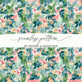 Deer Floral Seamless Pattern Digital, Tropical Leaves Print, Pink Deer, Watercolor Flowers, Printable Fabric Design, Digital Download - Moore and Mountain