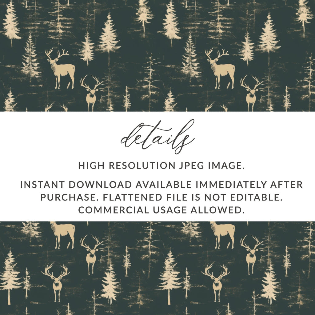 Deer In Forest Trees Pattern Seamless Background Digital - Moore and Mountain