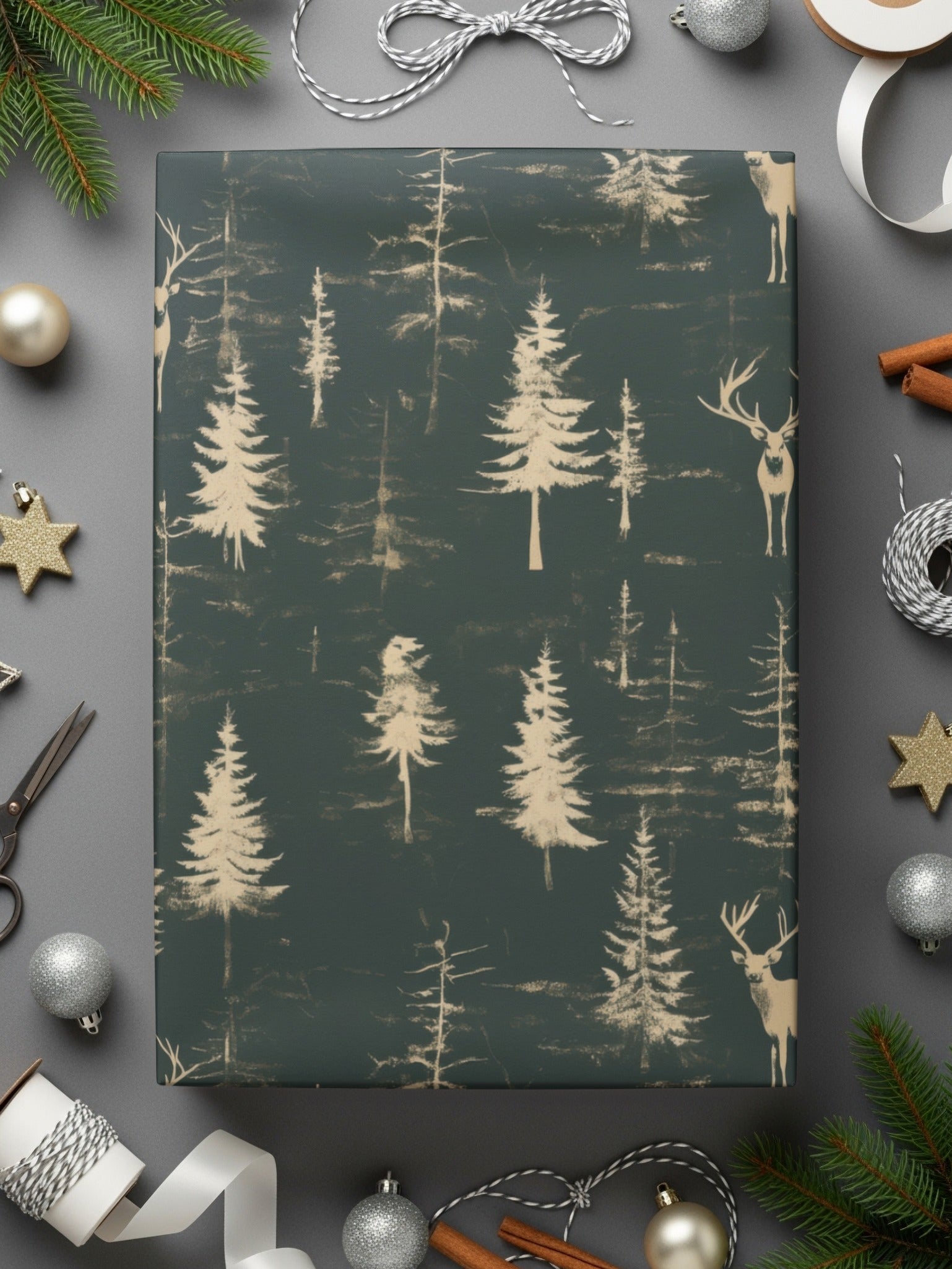 Deer In Forest Trees Pattern Seamless Background Digital - Moore and Mountain