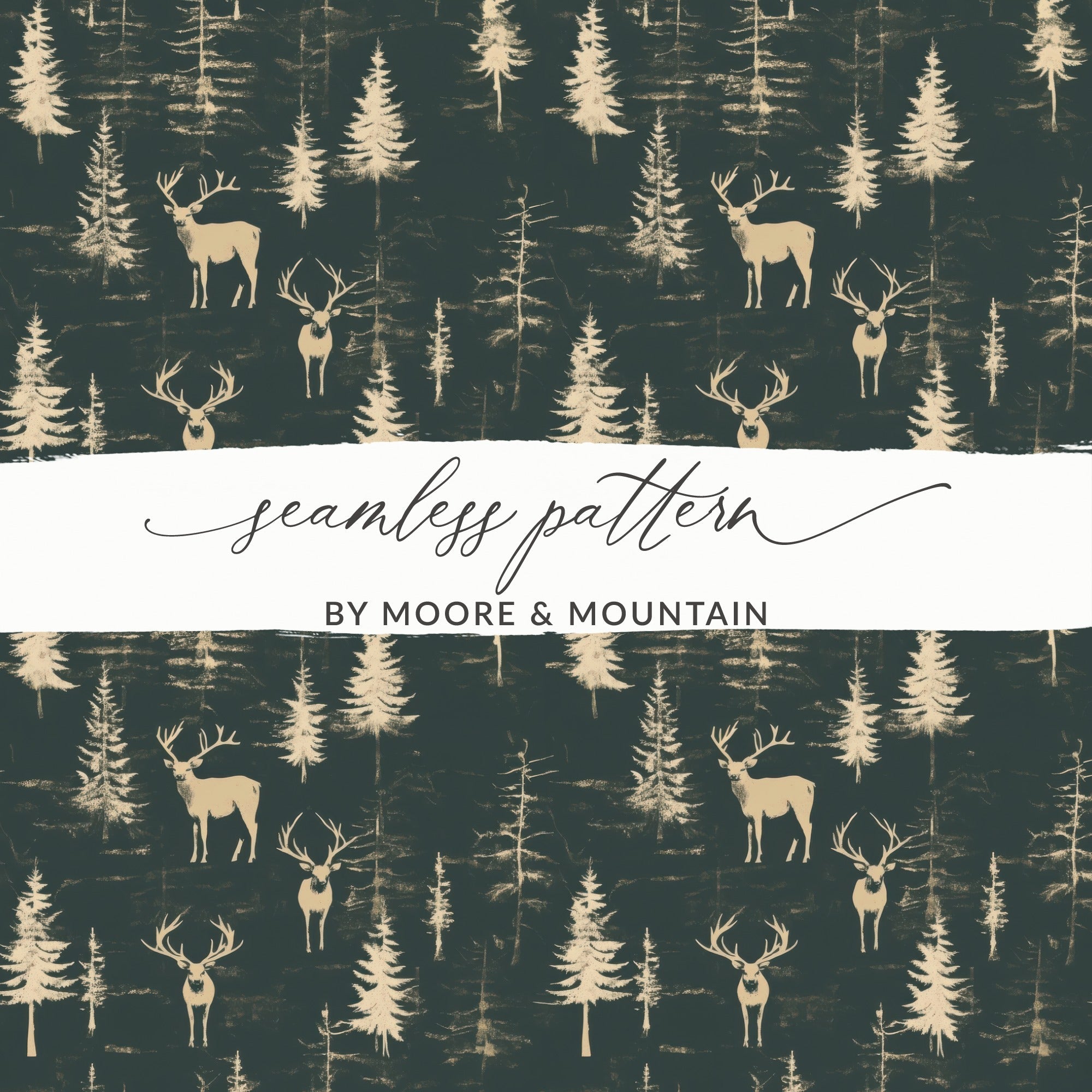 Deer In Forest Trees Pattern Seamless Background Digital - Moore and Mountain