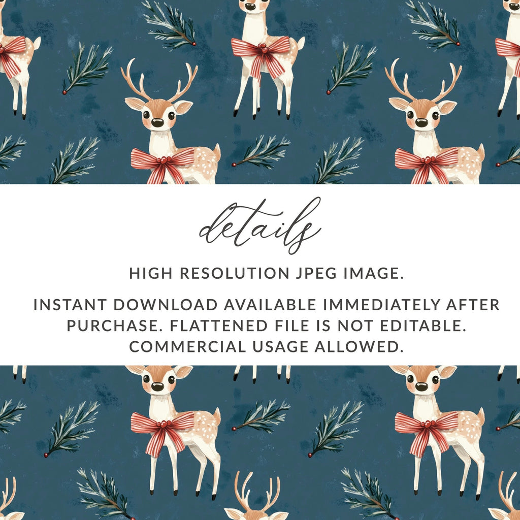 Deer Seamless Pattern, Christmas Digital Paper, Winter Holiday Design, Festive Background, Scrapbook Paper, Cute Reindeer Pattern, 12x12 - Moore and Mountain